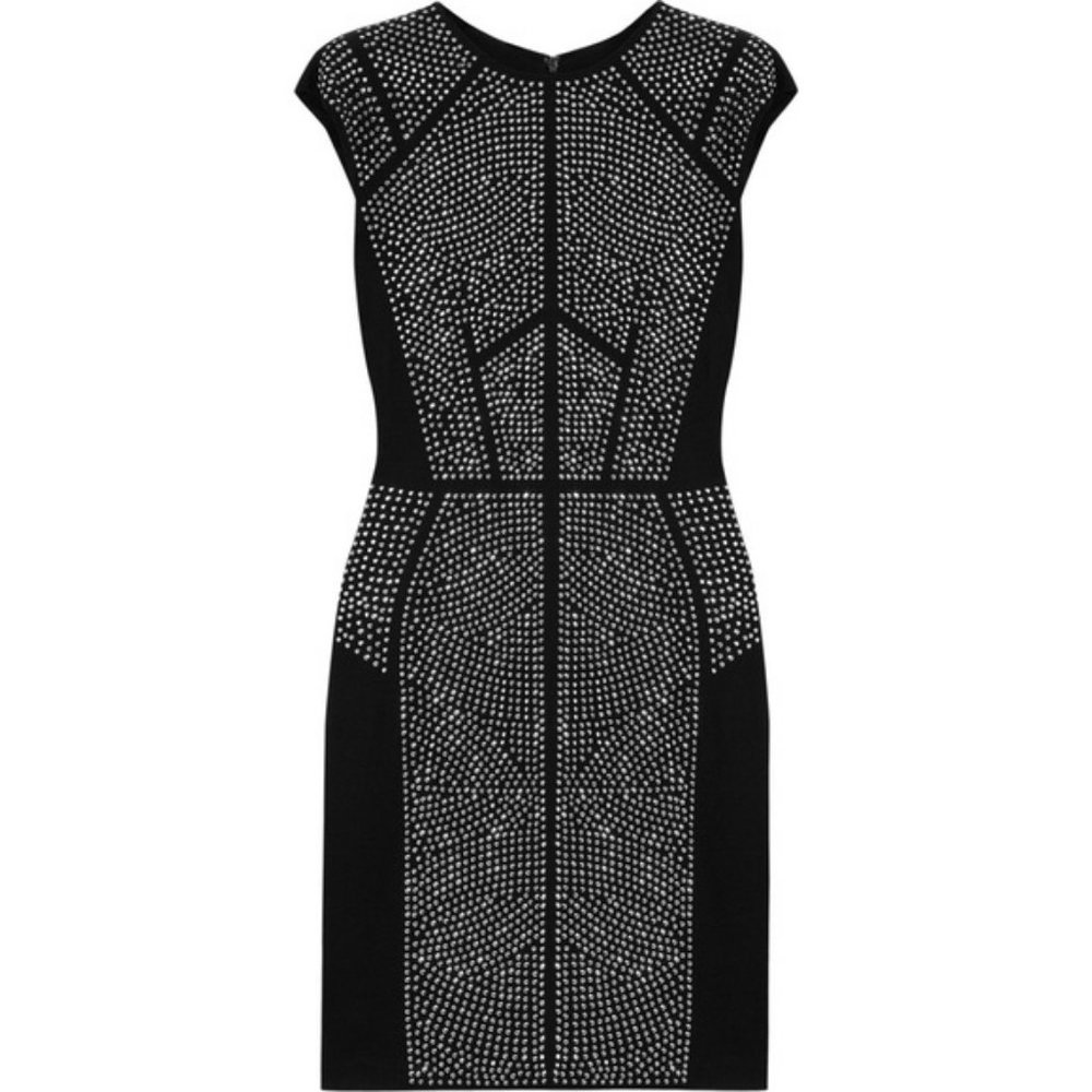 REBECCA TAYLOR NAILHEAD STUDDED BLACK MINI DRESS